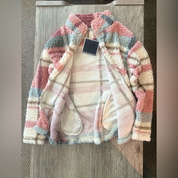 NWT Jason Maxwell Plaid Multicolor Fuzzy Zip Up Jacket Size Small - Picture 8 of 10